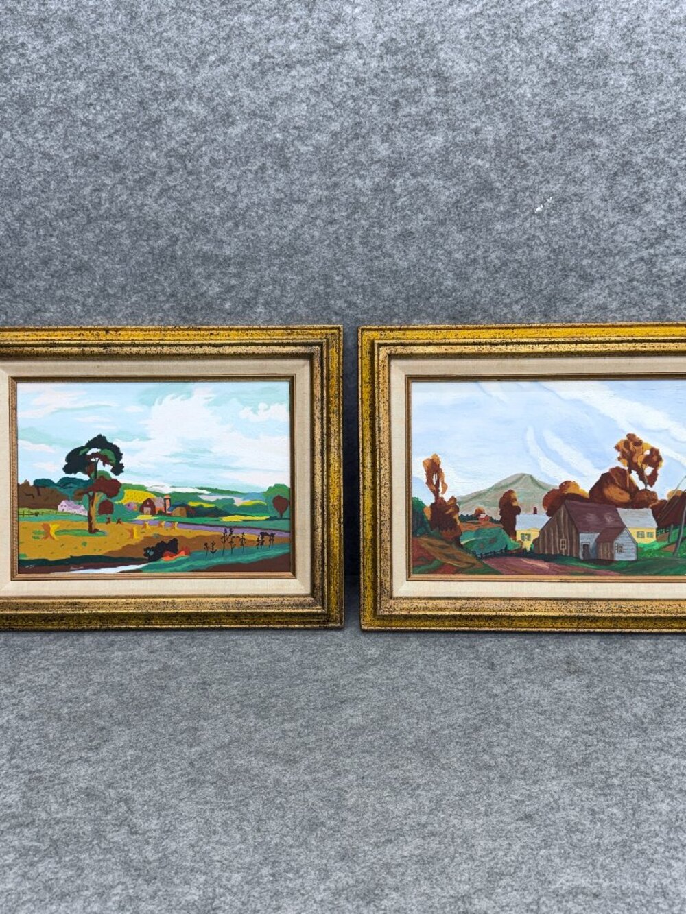Vintage Paint By Number Landscape Paintings Set Of 2 Framed Mid Century Rural